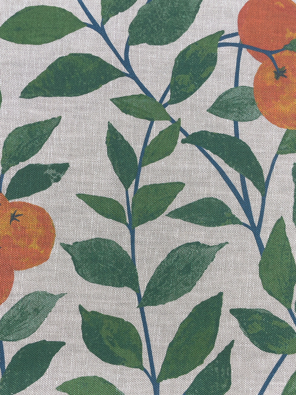 fabric by the yard orange crush natural on flax linen