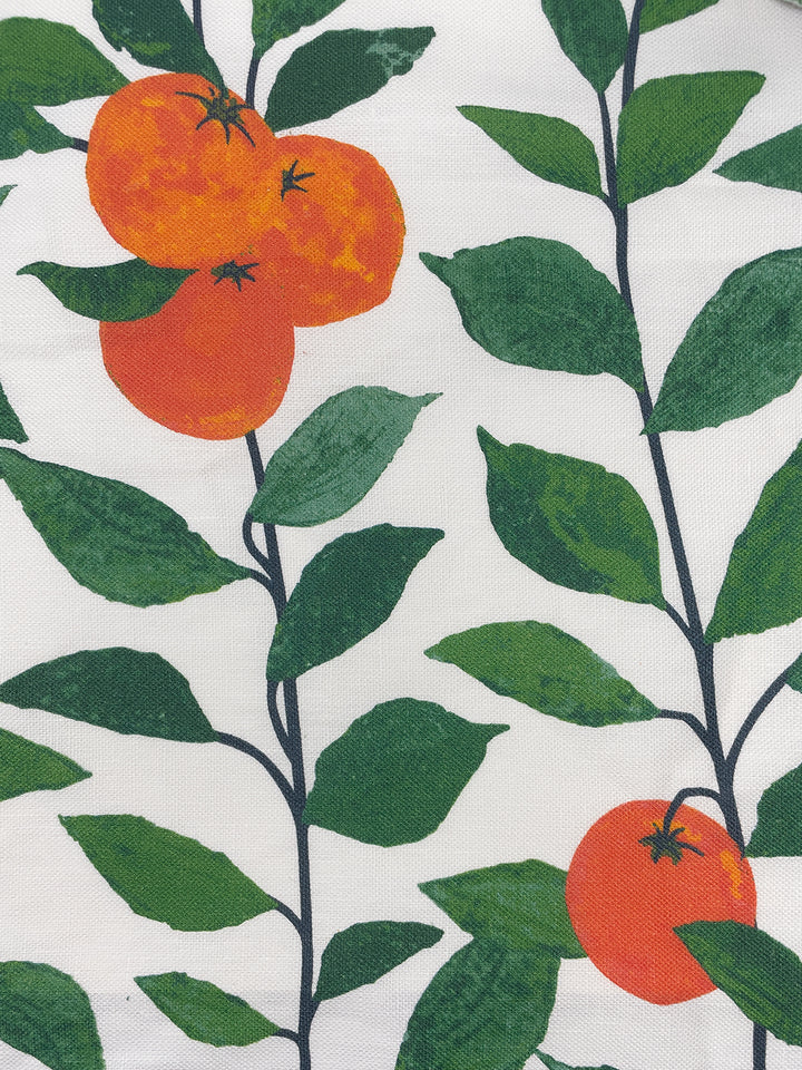 fabric by the yard orange crush natural on flax linen