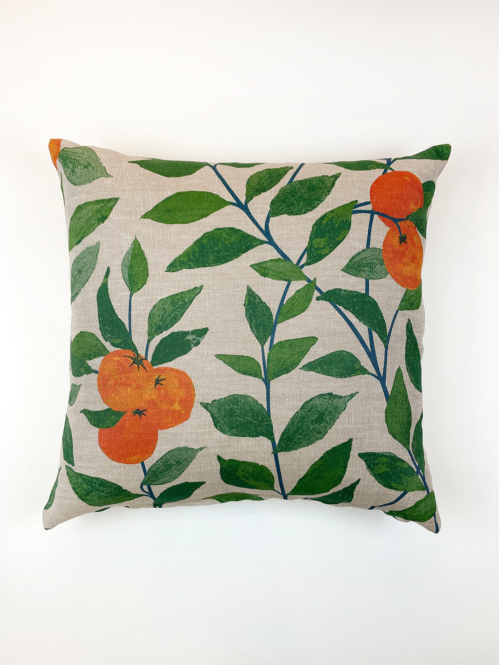 orange crush throw pillow natural on flax linen