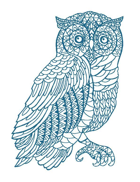 'Otus The Owl' Wallpaper by Wallshoppe - Cadet Blue On White