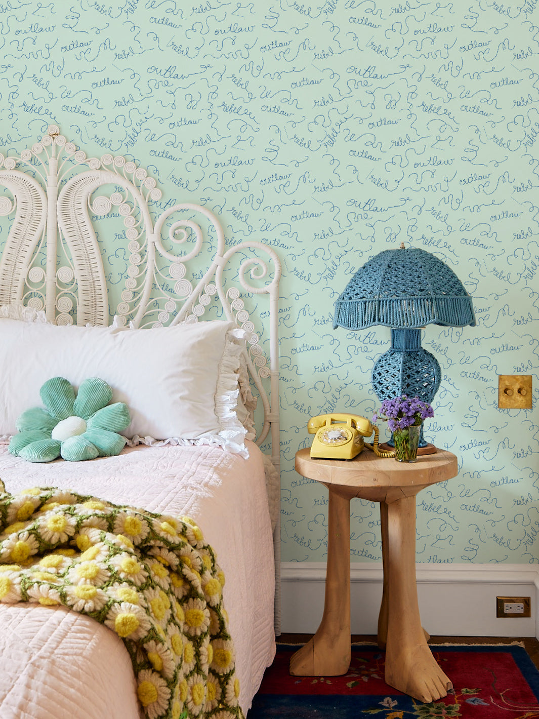 'Outlaws and Rebels' Wallpaper by Lingua Franca- Mint + Blue