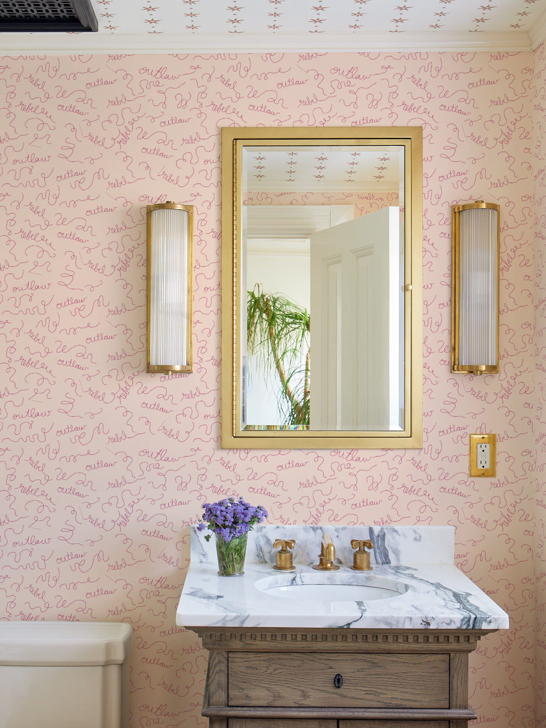 outlaws and rebels wallpaper by lingua franca peach raspberry