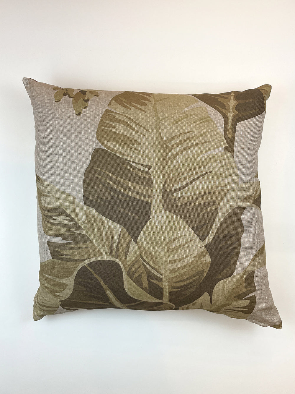 pacifico palm throw pillow cappuccino on flax linen