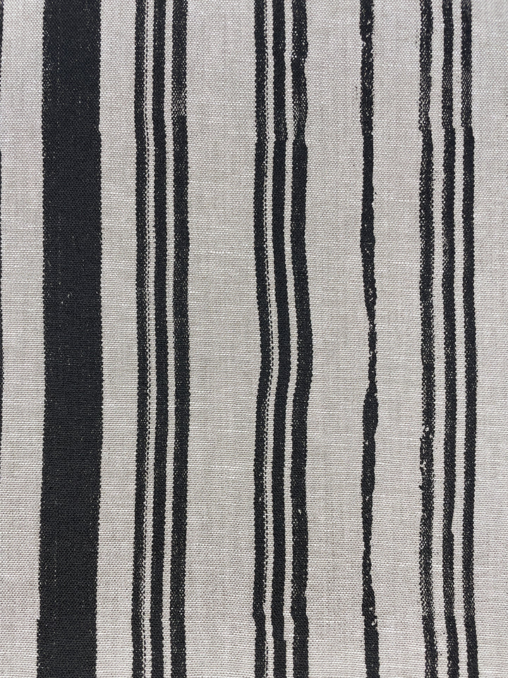 fabric by the yard painted stripes black on flax linen