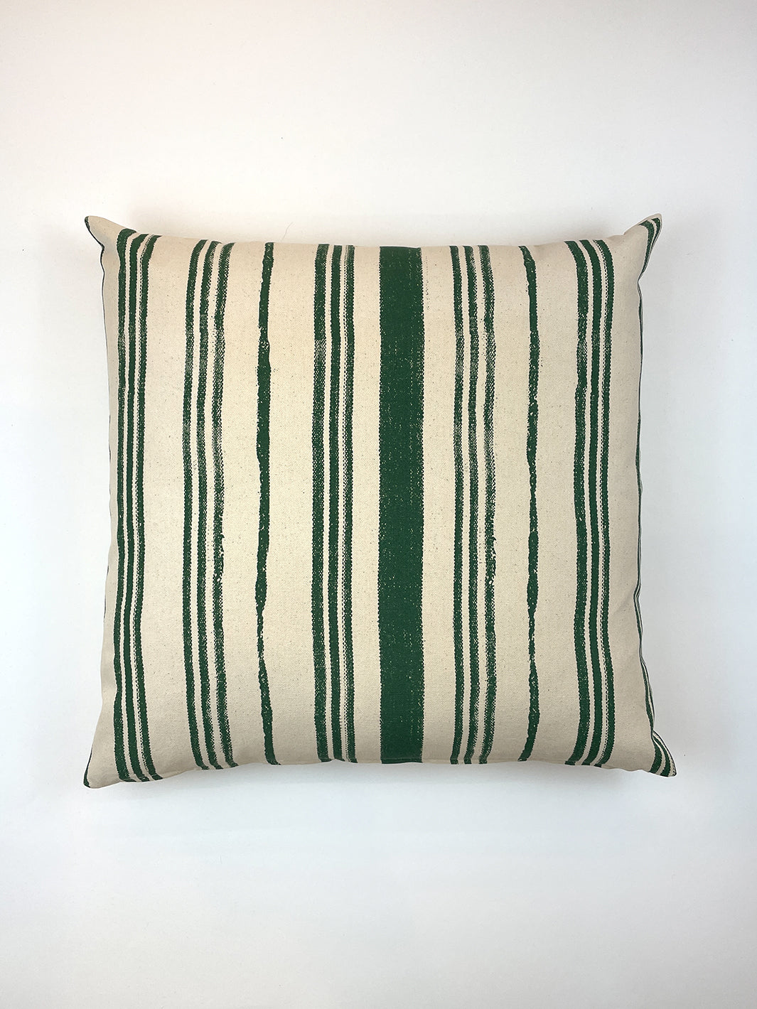 painted stripes throw pillow green on raw canvas