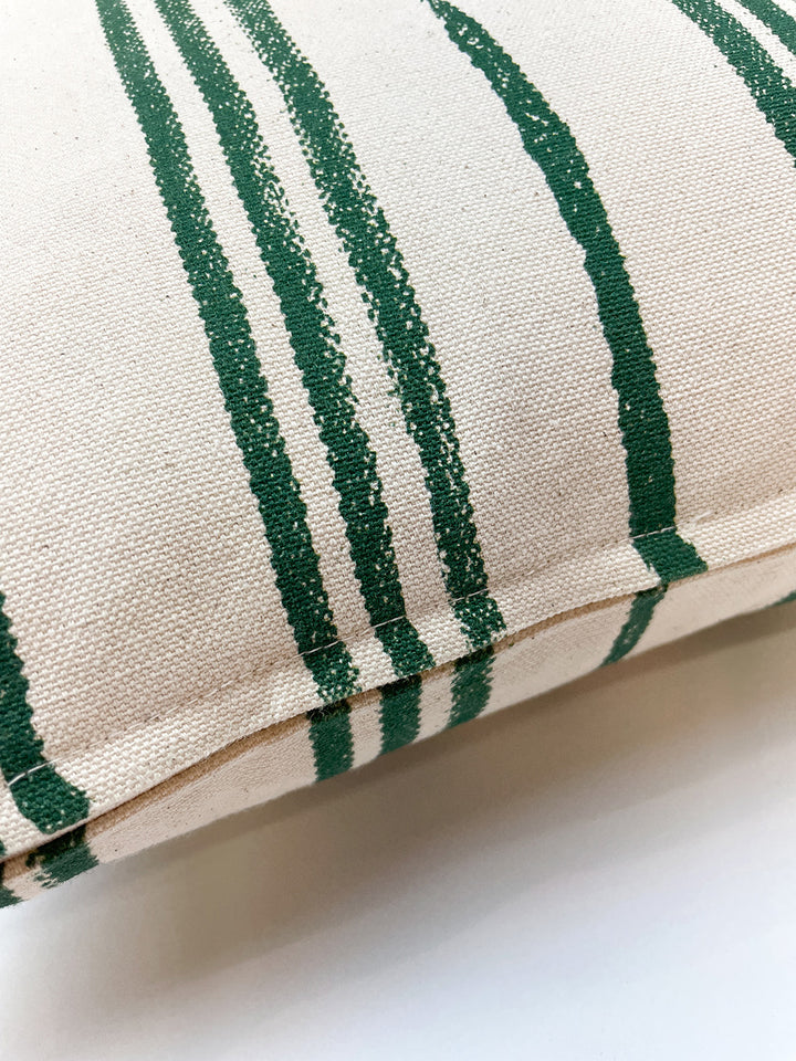 painted stripes throw pillow green on raw canvas