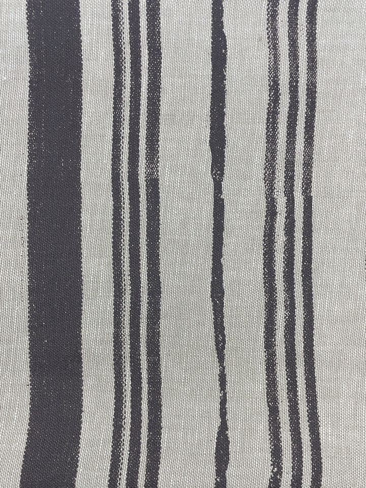 fabric by the yard painted stripes chocolate on flax linen