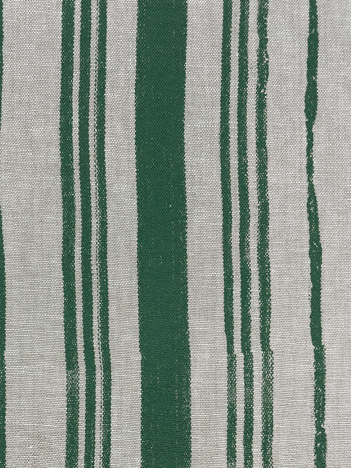 fabric by the yard painted stripes green on flax linen