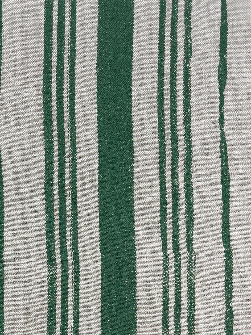 fabric by the yard painted stripes green on flax linen