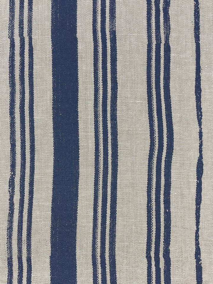 fabric by the yard painted stripes navy on flax linen