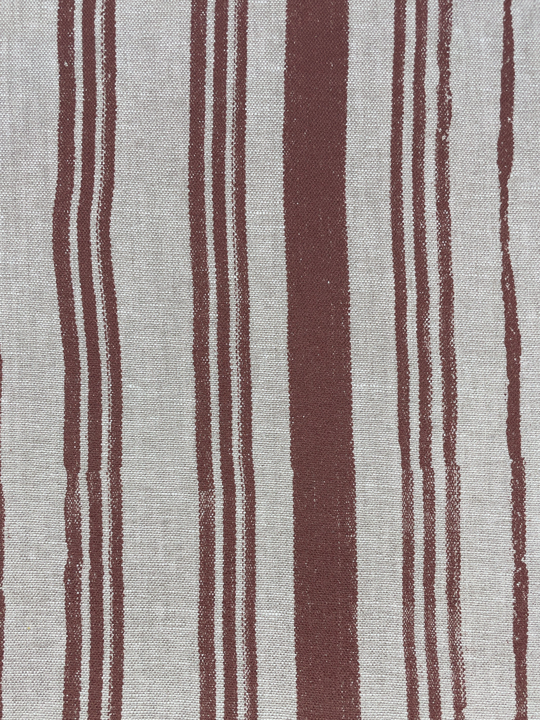 fabric by the yard painted stripes rust on flax linen