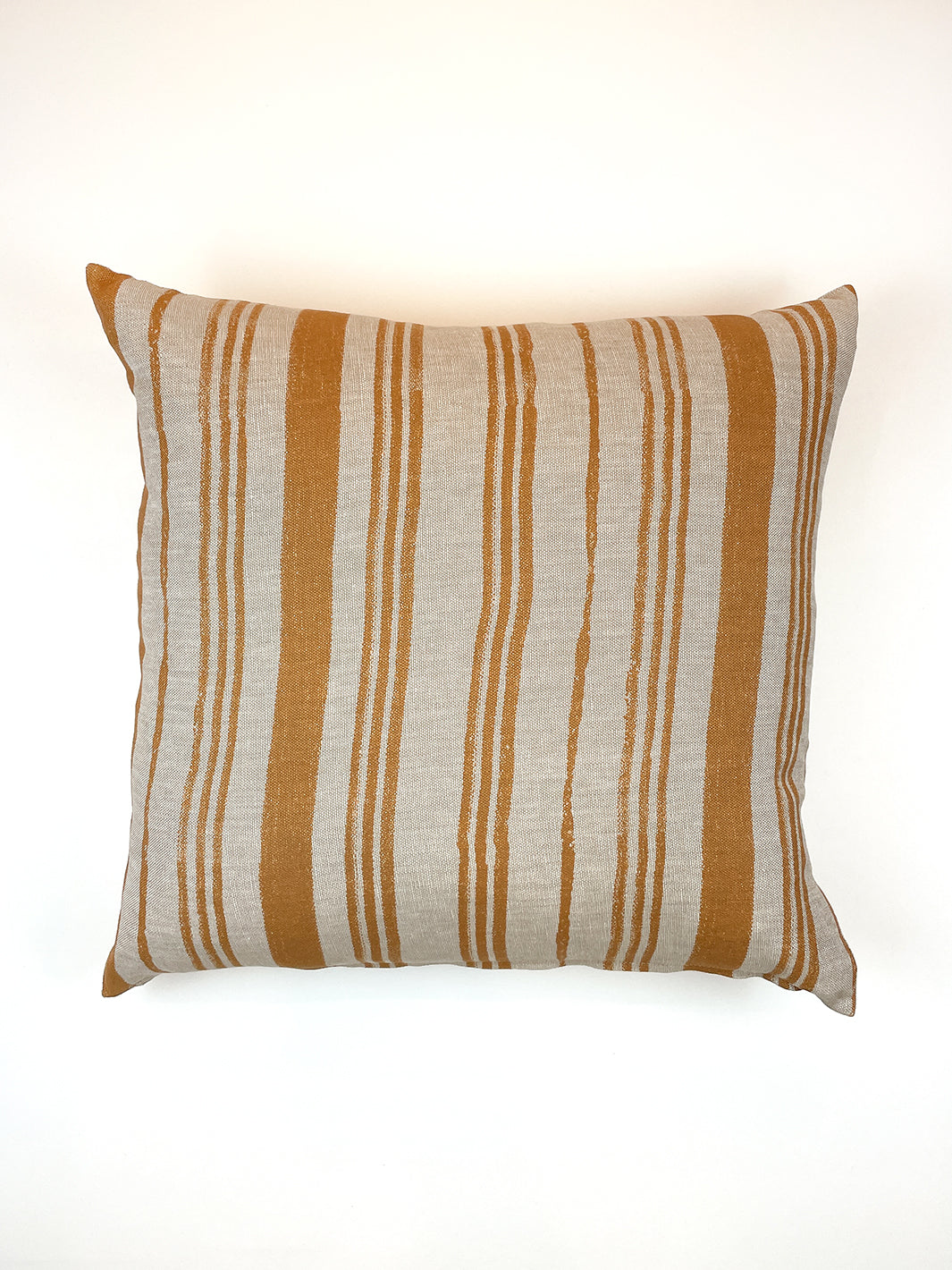 painted stripes throw pillow terracotta on flax linen