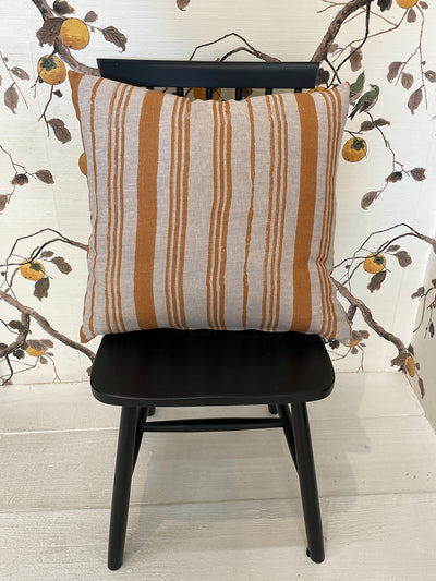 painted stripes throw pillow terracotta on flax linen