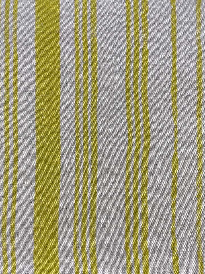 fabric by the yard painted stripes yellow on flax linen