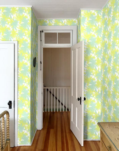 'Palm Shuffle' Wallpaper by Wallshoppe - Aventurine / Key / Lime /