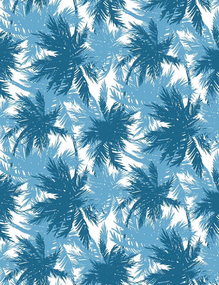 'Palm Shuffle' Wallpaper by Wallshoppe - Cadet Blue / Cerulean