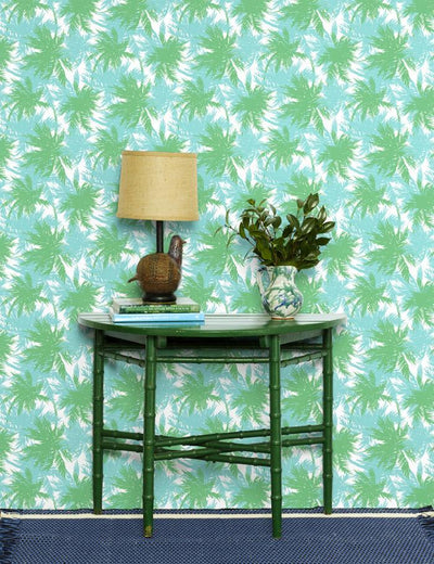 'Palm Shuffle' Wallpaper by Wallshoppe - Green / Caribbean