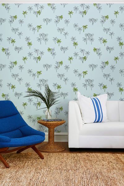 'Palms' Wallpaper by Tea Collection - Pale Blue