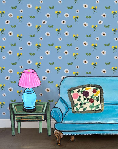 'Parfumee Garden' Wallpaper by Carly Beck - Cornflower