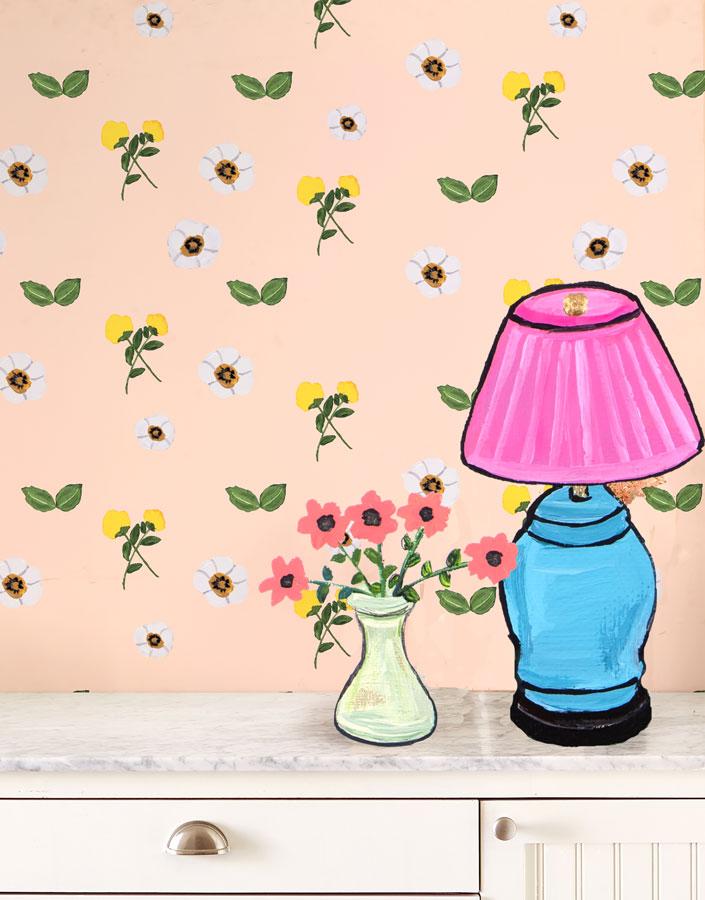 Daisy Bloom' Wallpaper by Wallshoppe - Baby Blue