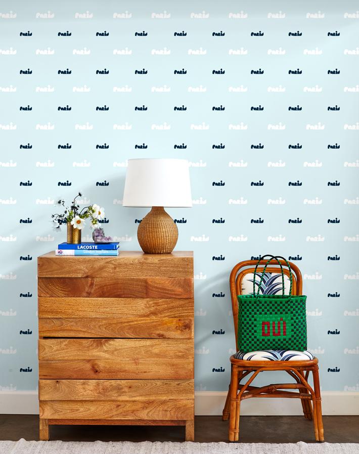 paris graphic wallpaper baby blue