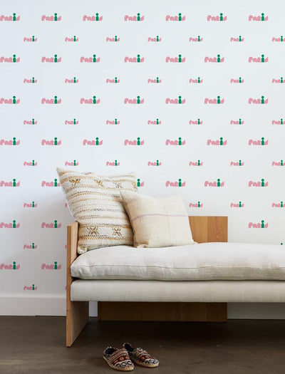 'Paris Graphic' Wallpaper by Clare V. - Pink / Green