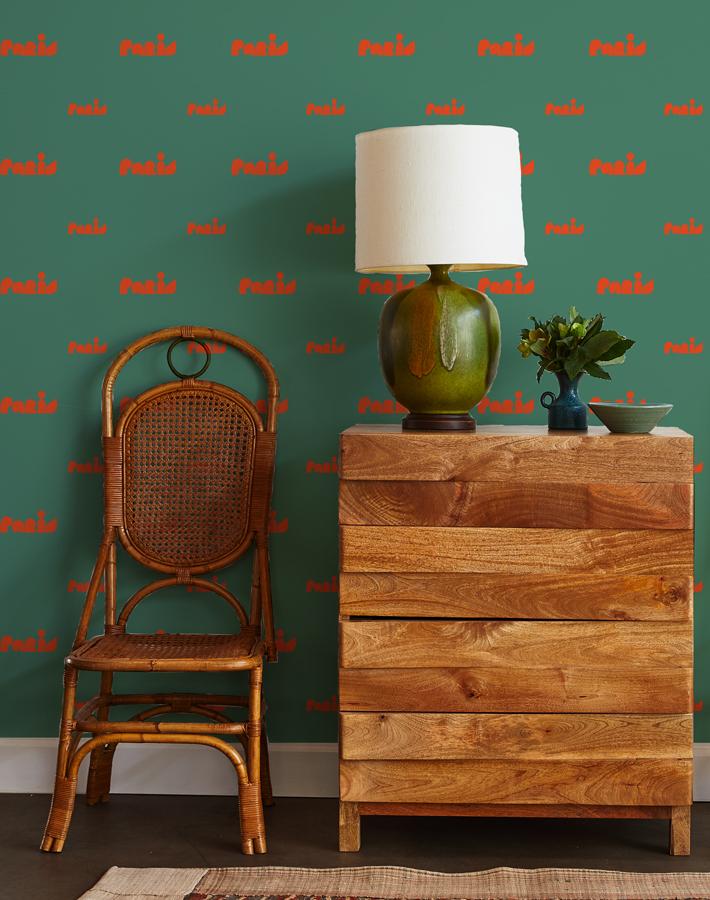 'Paris Graphic' Wallpaper by Clare V. - Green / Retro Red