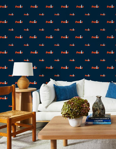 'Paris Graphic' Wallpaper by Clare V. - Retro Red / Navy