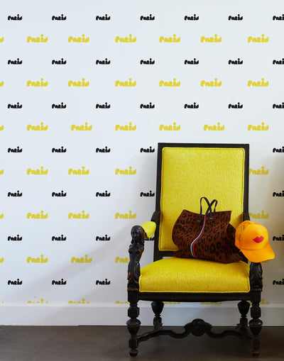 paris graphic wallpaper yellow charcoal