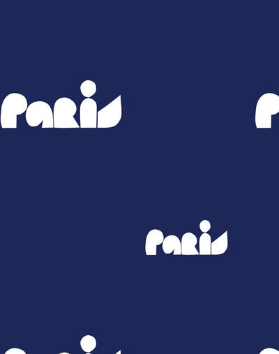 paris graphic wallpaper white on navy