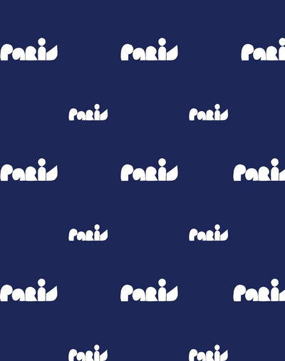 paris graphic wallpaper white on navy