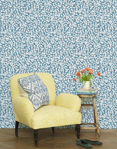 'Peggy Sue' Wallpaper by Wallshoppe - Cadet Blue