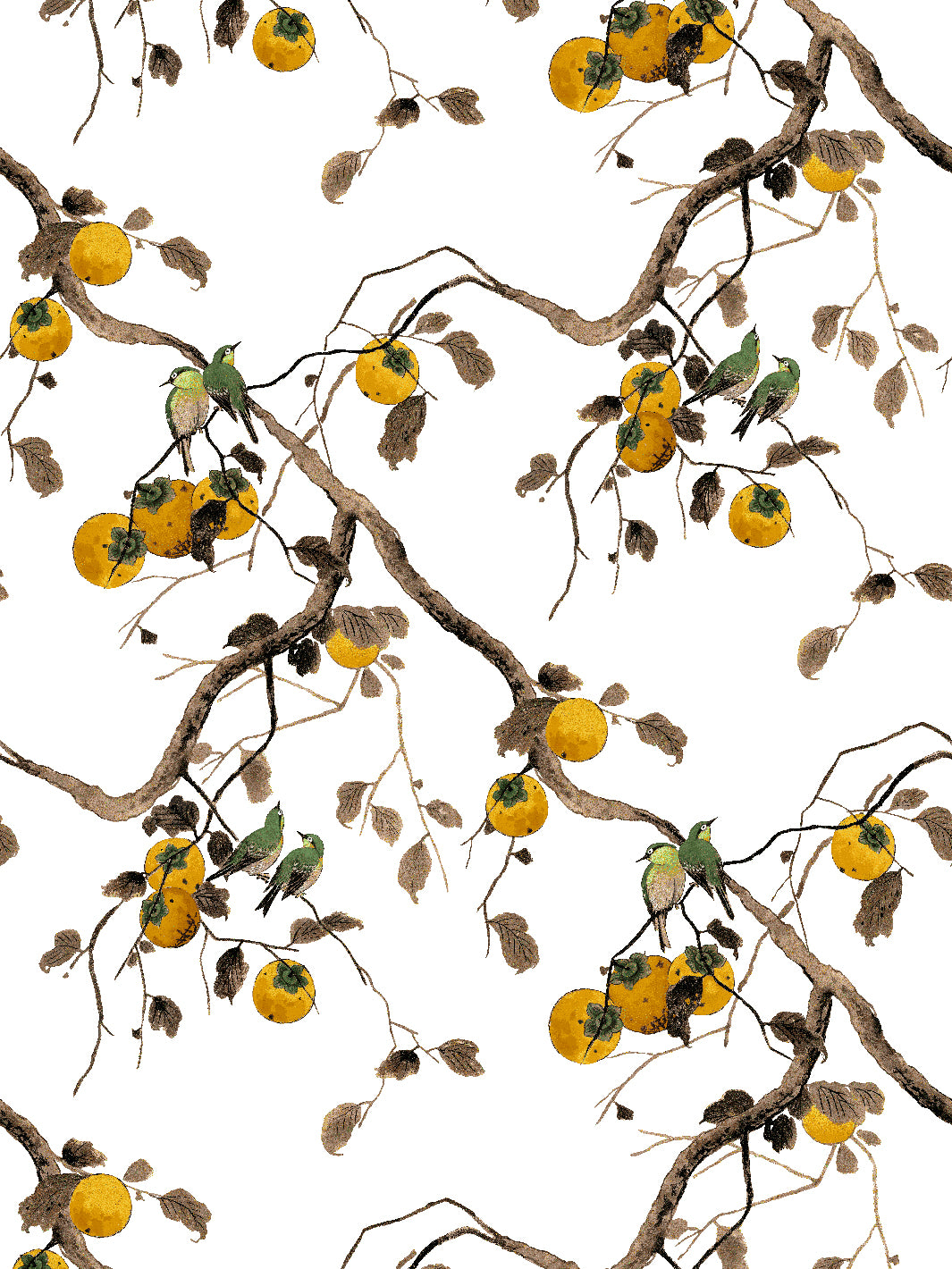 'Persimmon Birds' Wallpaper by Nathan Turner - Mustard