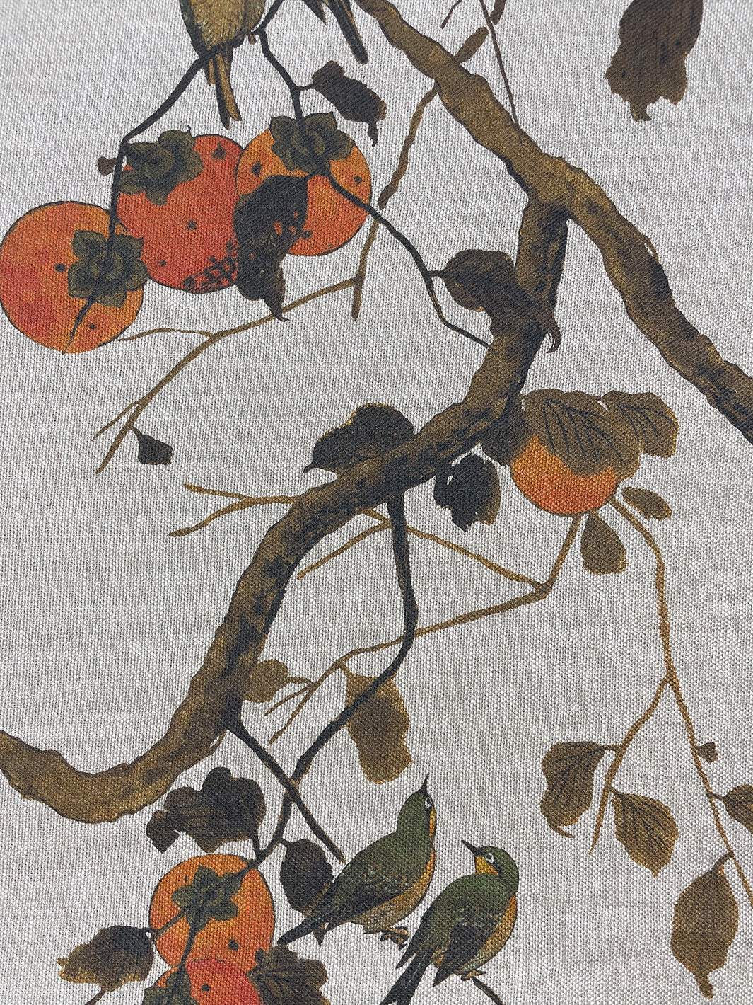 fabric by the yard persimmon birds persimmon on flax linen
