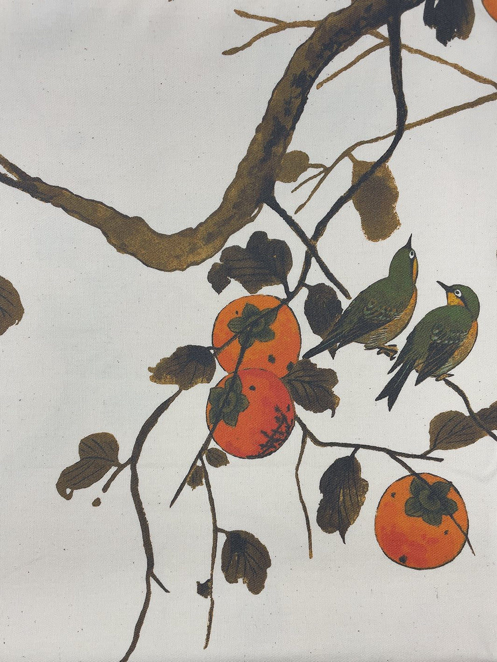 fabric by the yard persimmon birds persimmon on flax linen