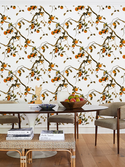 'Persimmon Birds' Wallpaper by Nathan Turner - Persimmon