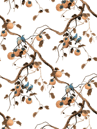 'Persimmon Birds' Wallpaper by Nathan Turner - Washed Sienna