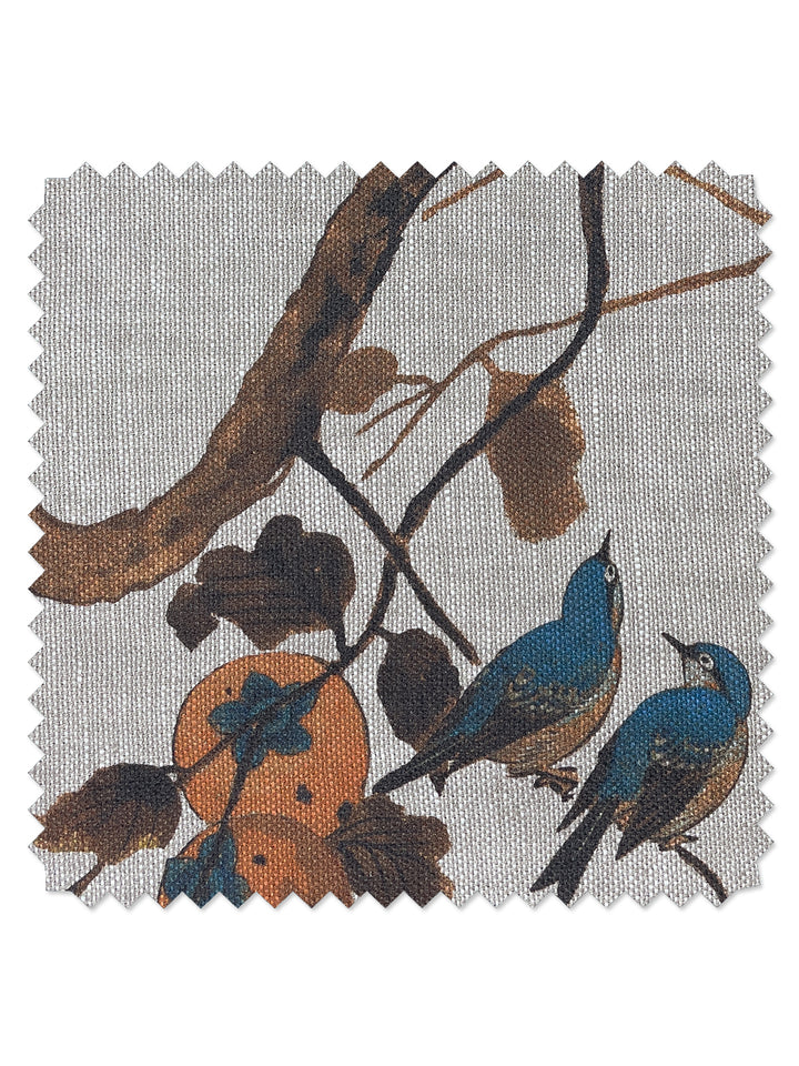 fabric by the yard persimmon birds washed sienna on flax linen