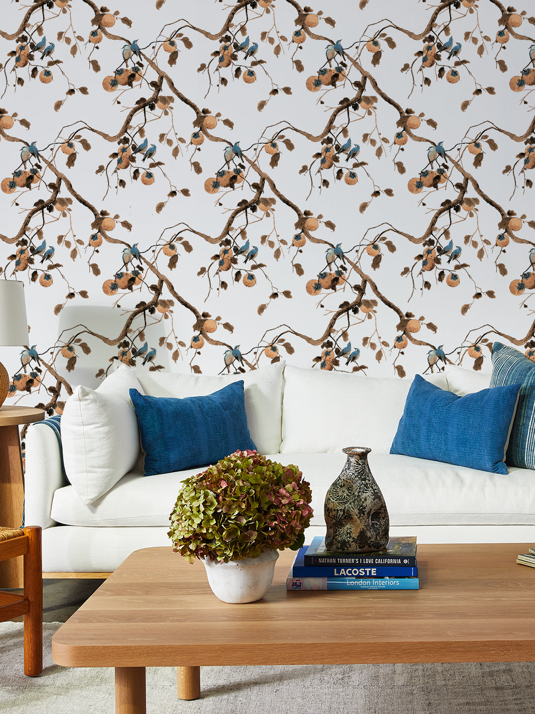 'Persimmon Birds' Wallpaper by Nathan Turner - Washed Sienna