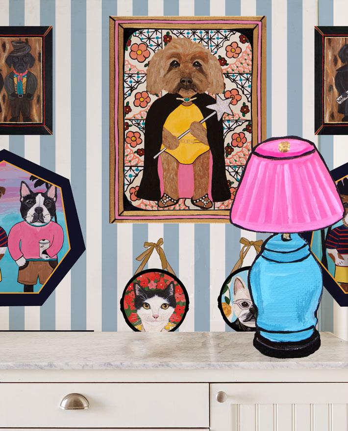 'Pet Portrait Gallery' Wallpaper by Carly Beck - Blue