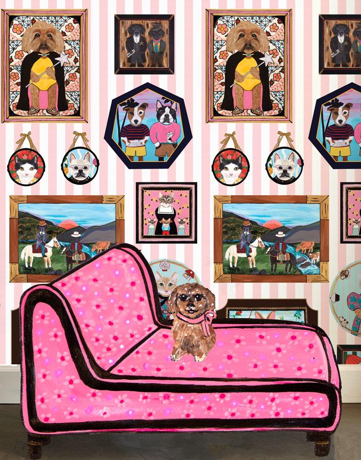 'Pet Portrait Gallery' Wallpaper by Carly Beck - Pink