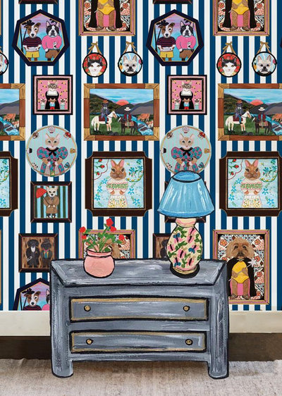'Pet Portrait Gallery' Wallpaper by Carly Beck - Navy