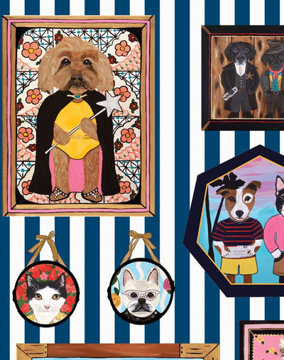 'Pet Portrait Gallery' Wallpaper by Carly Beck - Navy