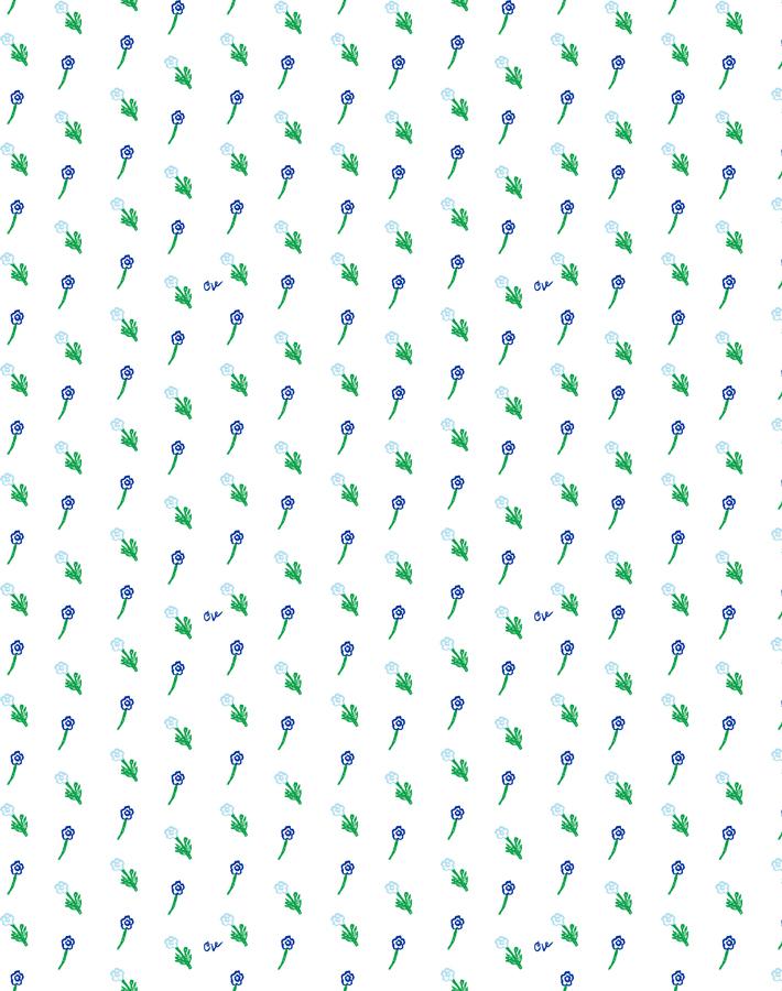 petit fleur wallpaper blue on white