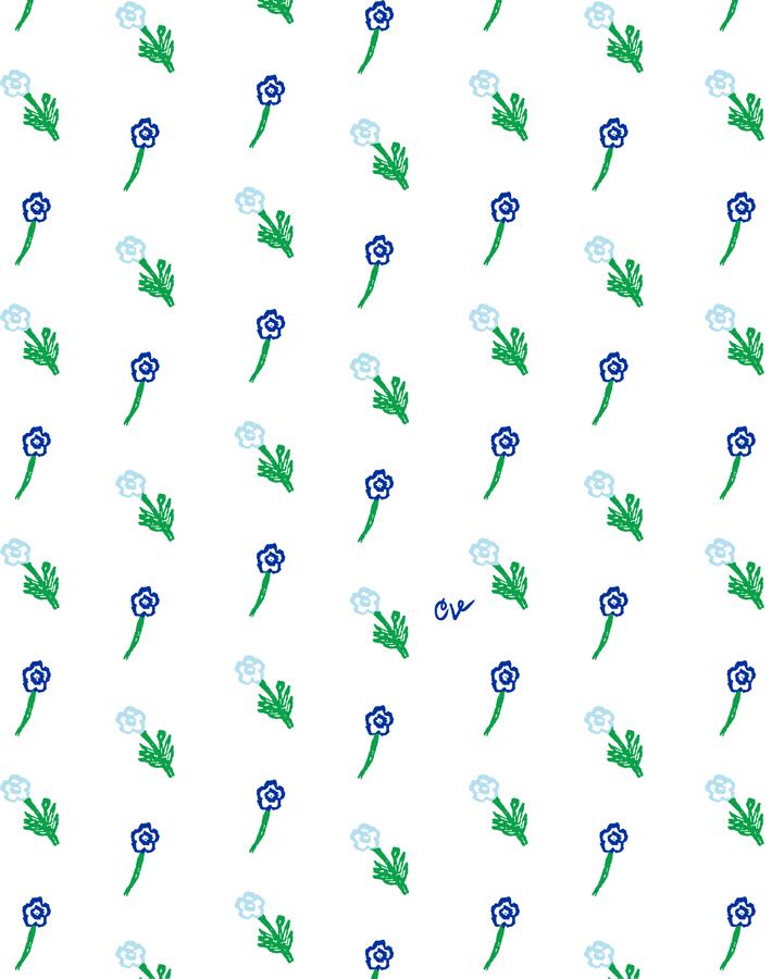petit fleur wallpaper blue on white