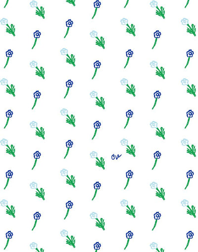 petit fleur wallpaper blue on white