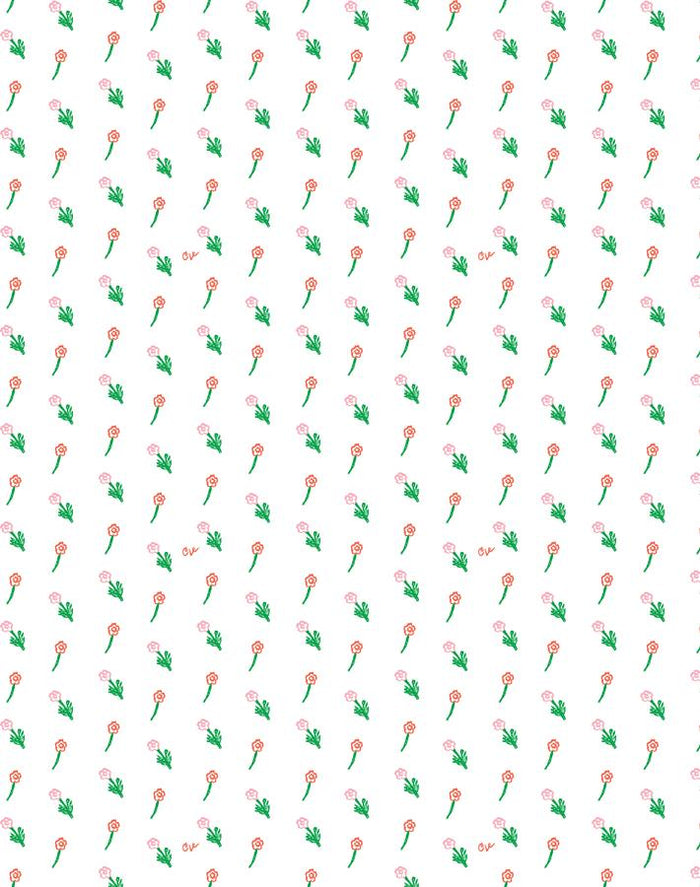 'Petite Fleur' Wallpaper by Clare V. - Retro Red / White