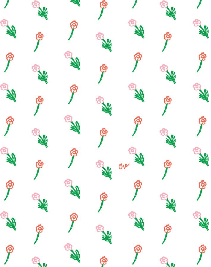 petit fleur wallpaper retro red on white