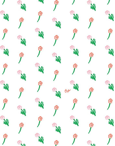 petit fleur wallpaper retro red on white