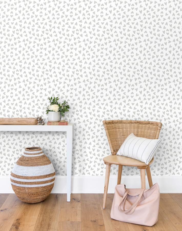 'Hearts' Wallpaper by Sugar Paper - Grey On White